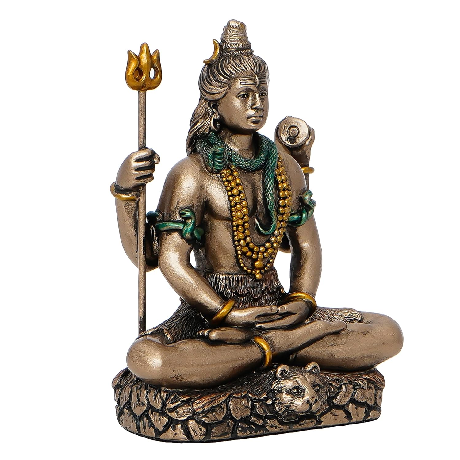 Ecraftindia Brown Resin Meditating Lord Shiva Idol for Home Decor Office Puja Room