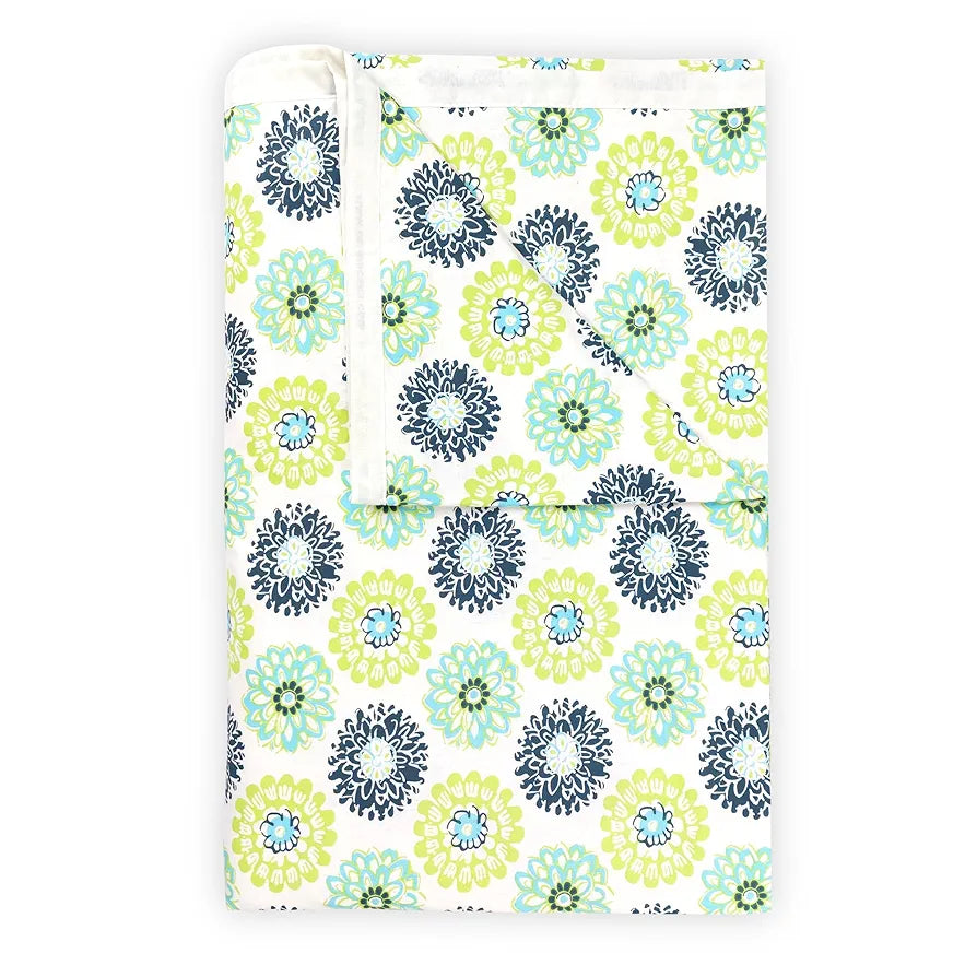 Divine Casa Floret 100% Cotton Single Dohar 120 GSM Soft & Lightweight Throw Blanket Colour Green Blue