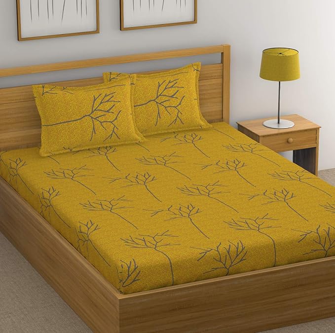 Huesland by Ahmedabad Cotton 144 TC Cotton King Size Bedsheet with 2 Pillow Covers - Green