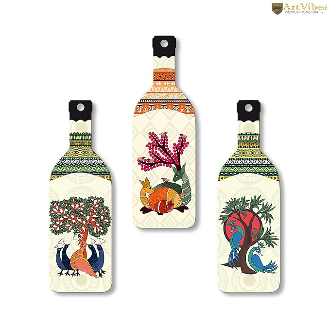 Artvibes Madhubani Art Wooden Wall Hanging for Home Decor | Set of 3