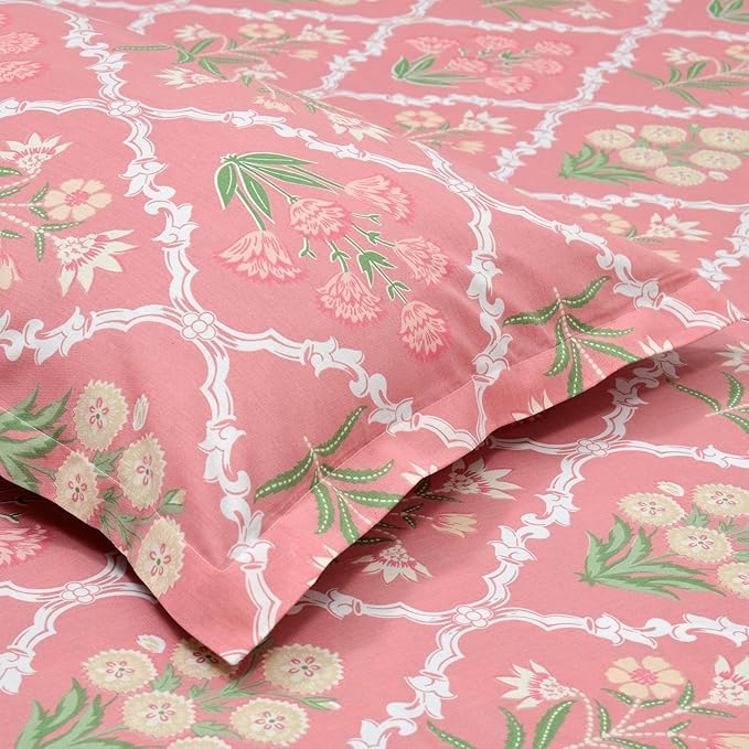 Haus & Kinder Cotton Queen Size Bedsheet For Double Bed (90 X 100 Inches) With 2 Pillow Covers | 186 Tc |ecos Of Pink City