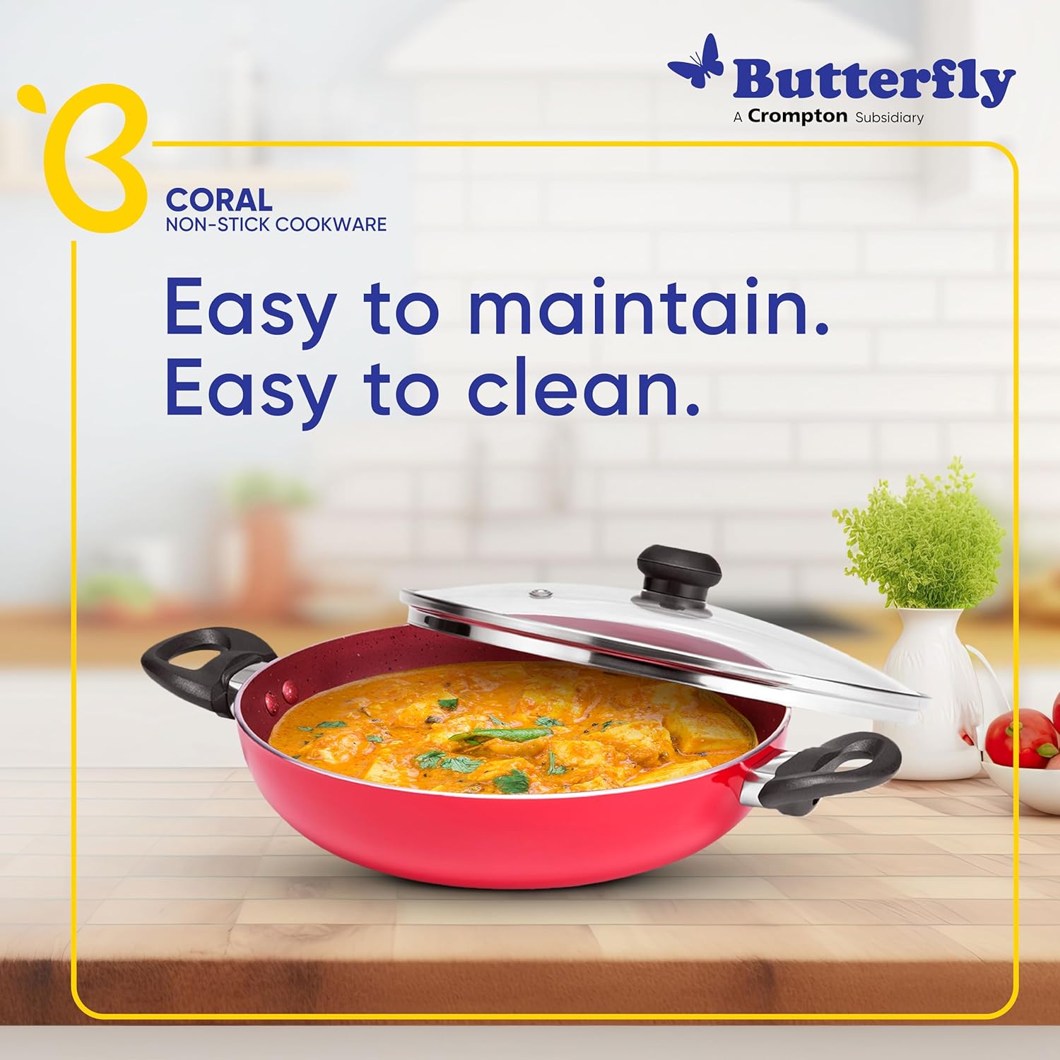 Butterfly Coral DLX Granite Non Stick Kadai with Glass Lid | Premium Virgin Aluminium | Induction Base