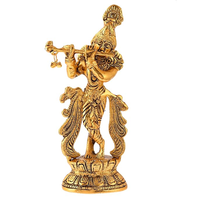 Ecraftindia Golden Lord Krishna Playing Flute Idol
