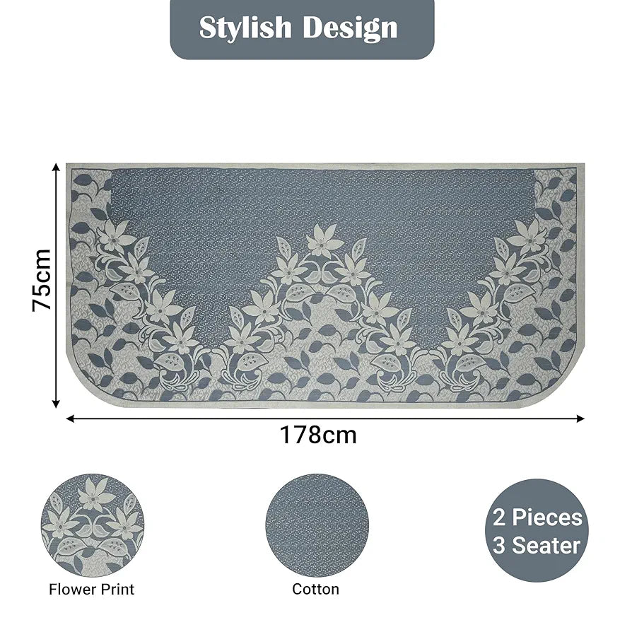 Kuber Industries 3 Seater Long Sheet Cotton Sofa Covers for Living Room Floral Design Blue