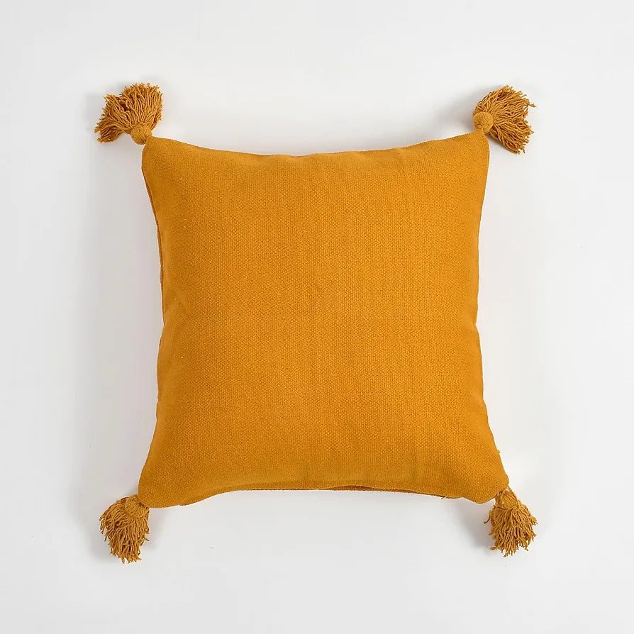 Sashaa World 100% Cotton Cushion Covers Colour Mustard With Tassels/decorative Throw Pillow( Set Of 2)