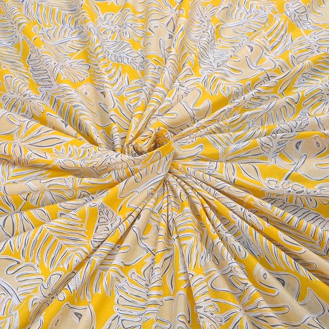 Huesland by Ahmedabad Cotton 144 TC King Size Bedsheet Cotton with 2 Pillow Covers | Yellow, Grey & White