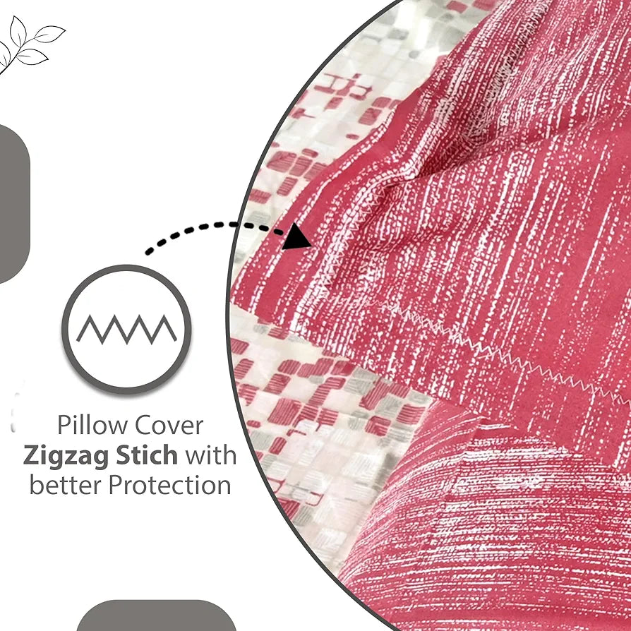 Divine Casa 144 TC 100% Pure Cotton Queen Size Double Bed Bedsheet with 2 Pillow Covers Geometric Pixel Colour Red White