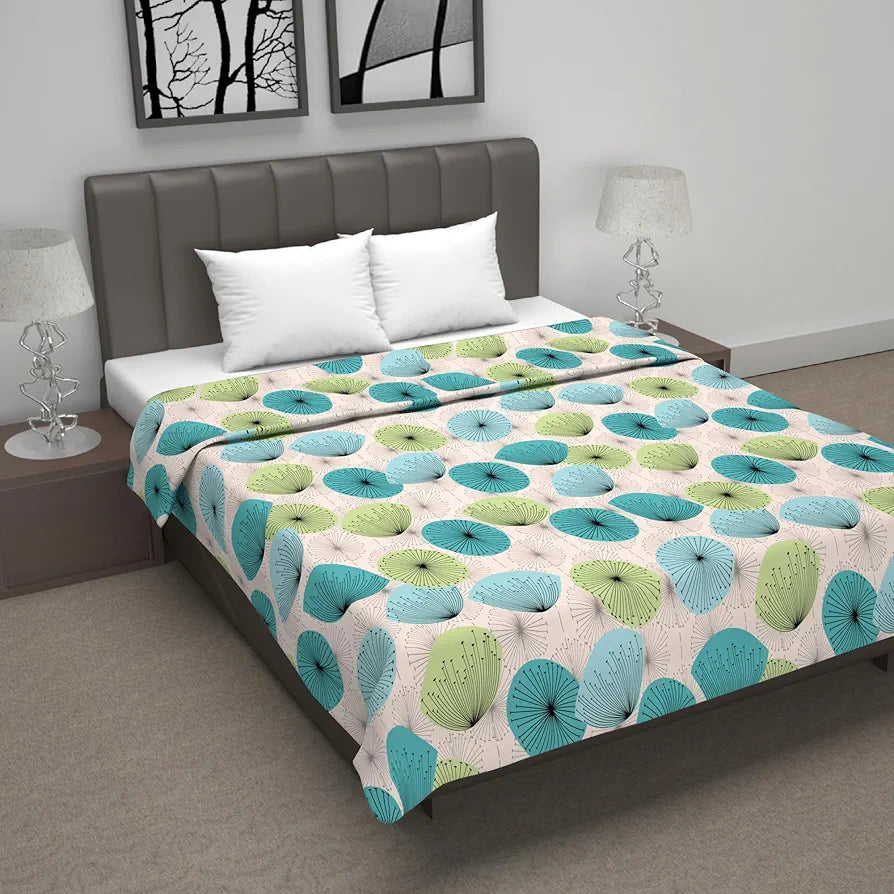 Divine Casa Floret 100% Cotton Double Dohar 120 GSM Soft & Lightweight Throw Blanket Colour Aqua