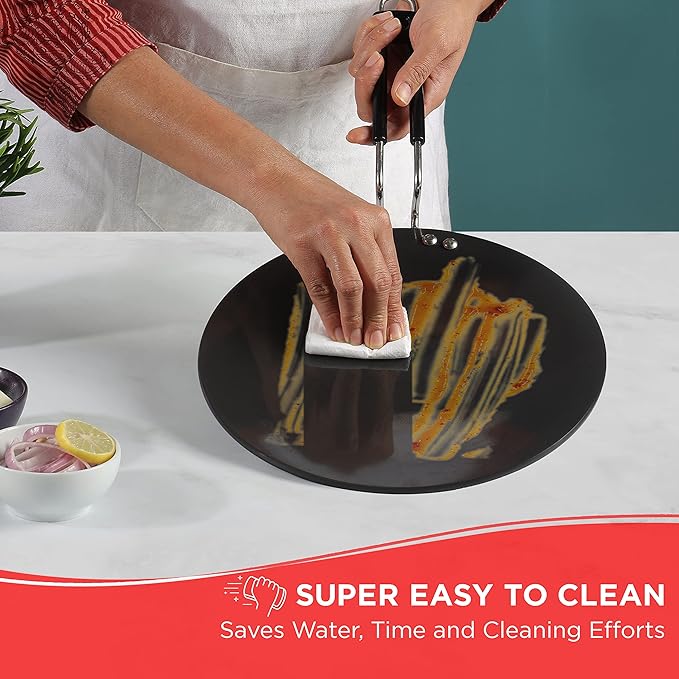 Vinod Black Pearl Hard Anodised Tawa - 25 cm | 4.25mm Thickness | Metal Spoon Friendly | Riveted Sturdy Handle