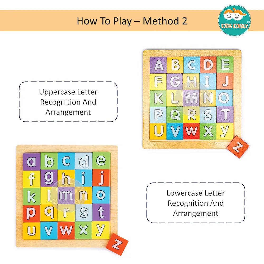 KIDS KINDLY Wooden 2 in 1 Spelling Puzzle Game for Kids Age 3+, Alphabet Learning Toy with Word Cards, Vocabulary Building and Matching Activity, Wooden Educational Games for 3 to 5 Years Boys & Girls