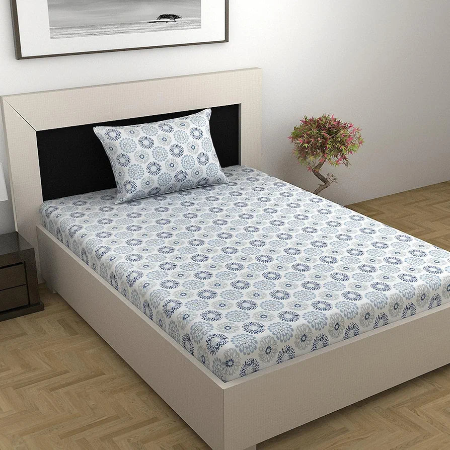Divine Casa 144 TC 100% Cotton Bedsheet for Single Bed with 1 Pillow Cover Colour Soft Blue