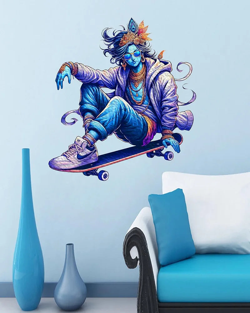 Rng Graphics Pvc Vinyl Self Adhesive Little Krishna Wall Sticker Multicolor 52 Cm X 47cm DW-129L