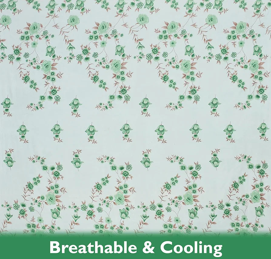 Fresh From Loom Floral Print 240 TC Microfiber King Size Bedsheet Set with 2 Pillow Cover Soft-Cyan