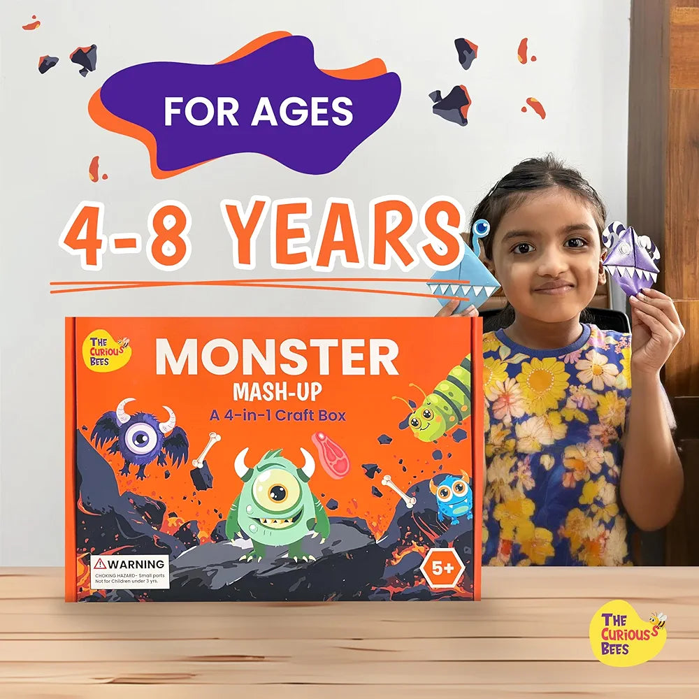 The Curious Bees Monster Mash-Up Activity Box | Fun and Learning Craft Kit for 5+ Year Olds | Creative DIY Fun Activity Kit for Boys & Girls | Ideal Gift for Early School-goers | 4-in-1 Activity Box