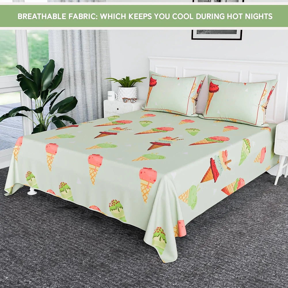 Kuber Industries Premium Cotton Bedsheets For Double Bed With 2 Pillow Covers Green