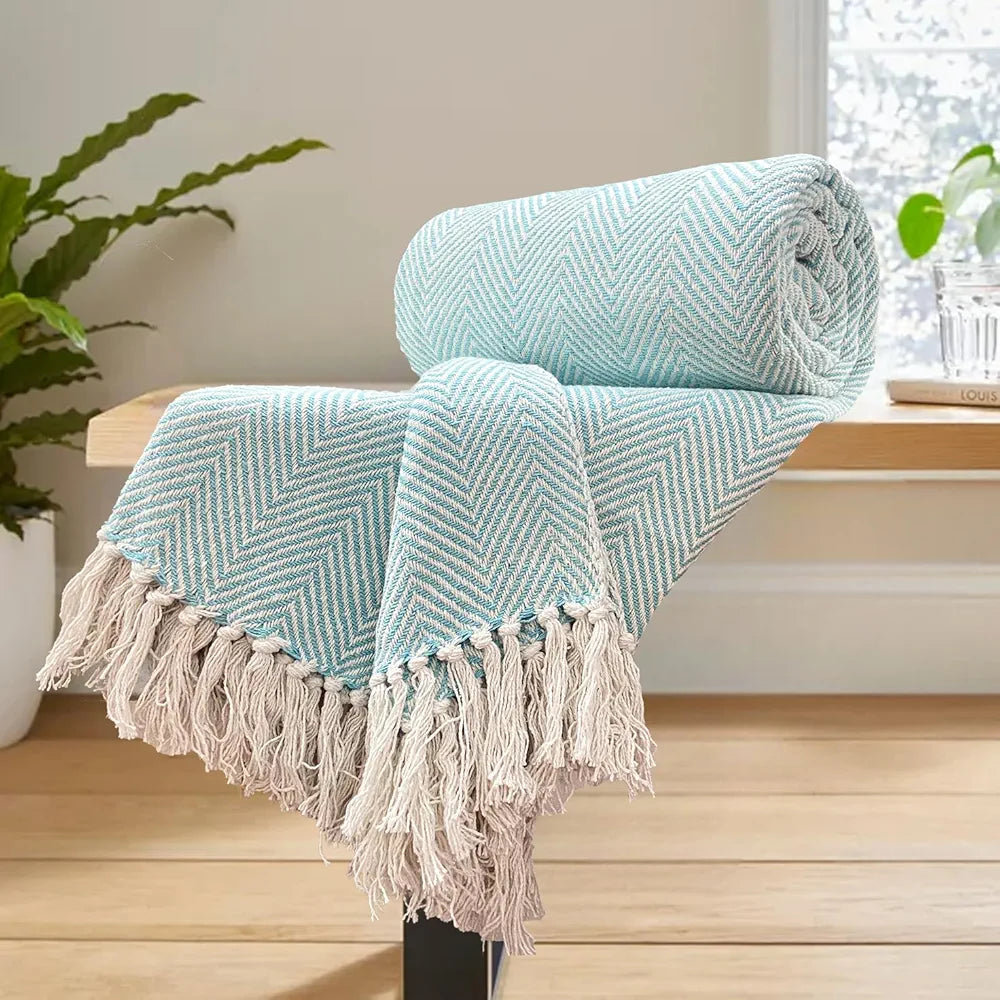 Sajavat Home Hand Knitted Pure Cotton 3 Seater Sofa Throw Colour Sky Blue
