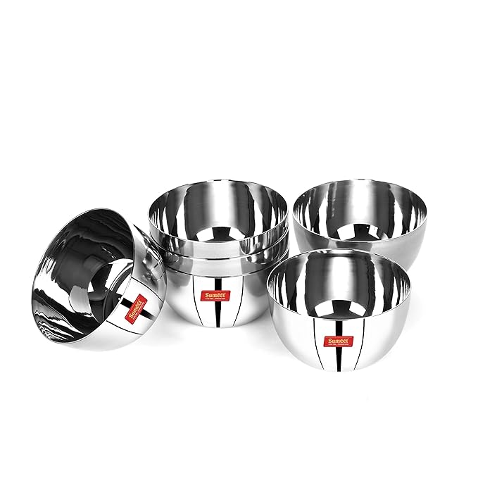 Sumeet Stainless Steel SoLid Apple Bowl Set of 6 Pc 300 ml Each