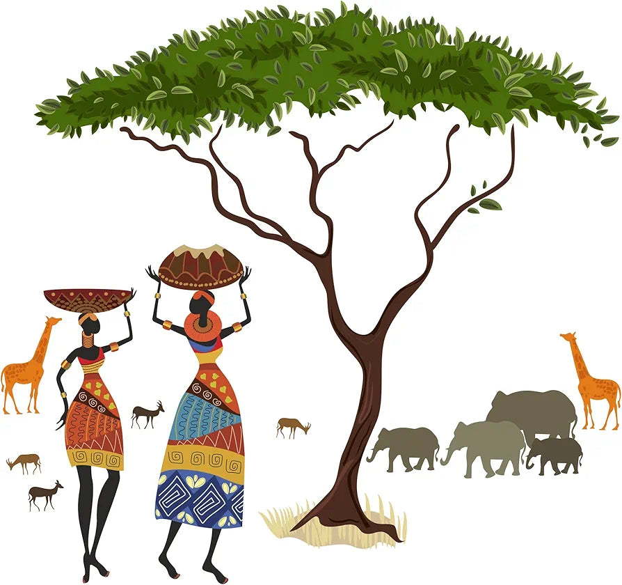 Decals Design Artistic Tribal Ladies With Animals Nature Wall Sticker