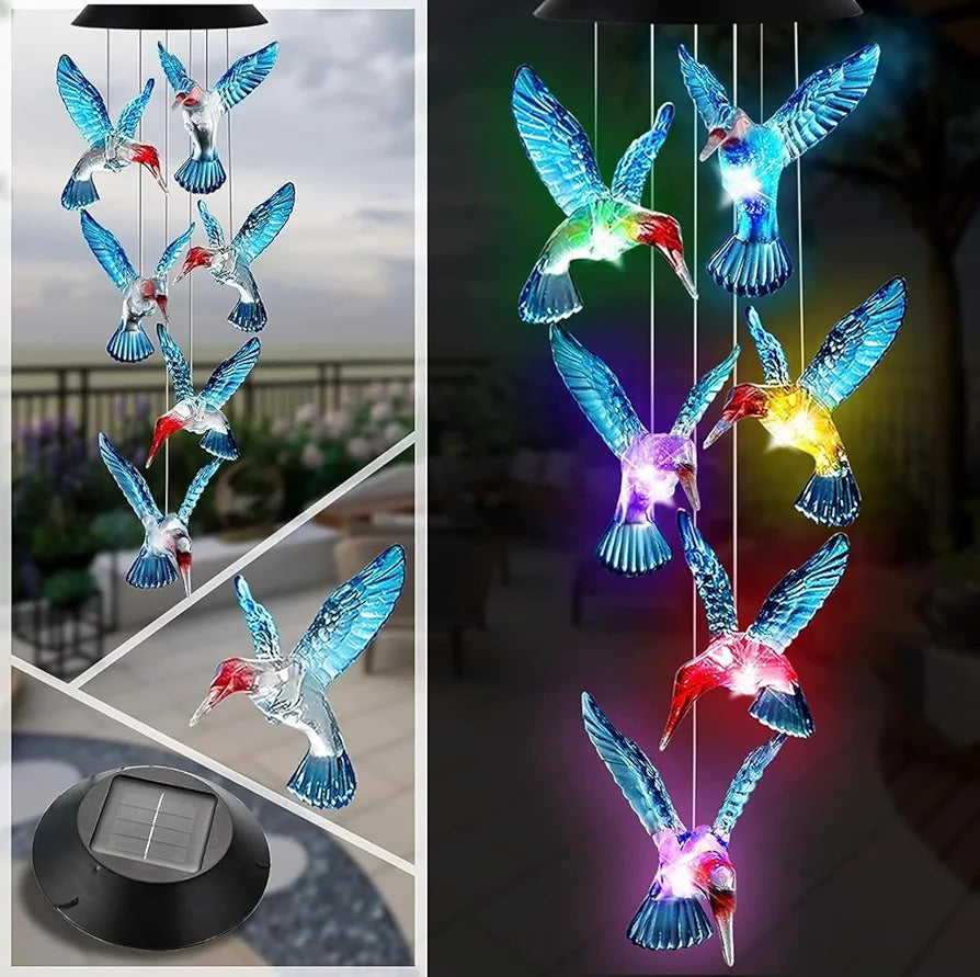 Taiga Humming Bird Solar Power Wind Chimes Color Changing Hanging Led Lights Multi Color