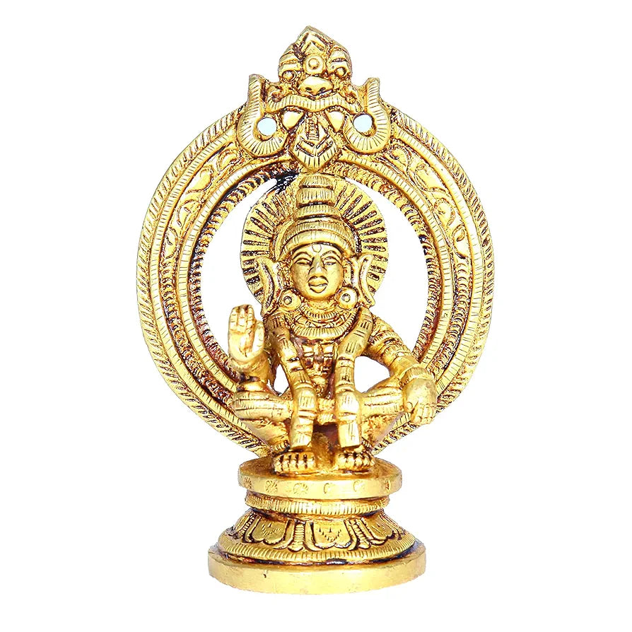 Anciently Lord Ayyappa Idol with Thiruvachi | Ayyappa Idol for Home | Ayyappa Idol with Arch | Arch Ayyappa Idol Brass, 9 CM Height, Gold Colour 1 Piece