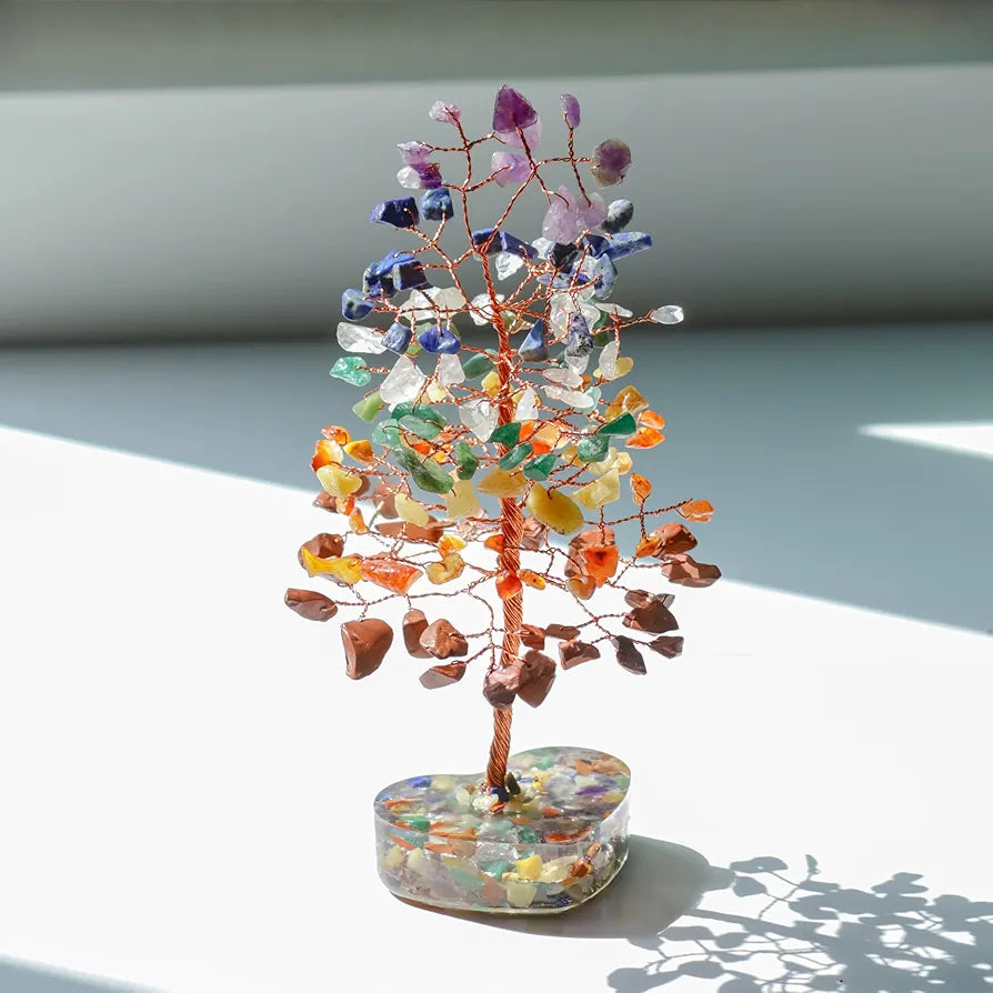 Zaicus 7 Chakra Gemstone Bonsai Tree with Orgone Heart Base