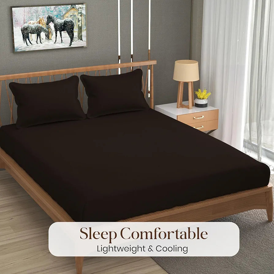 Fresh From Loom Plain Microfiber Rotary Printed Bed Sheet Set King Size with 2 Pillow Covers 240 TC Coffee