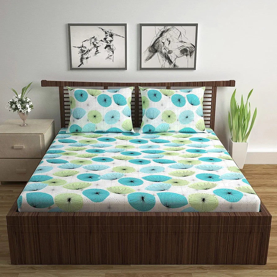 Divine Casa 144 TC Super Soft 100% Cotton Bedsheet for Double Bed  144 Thread Count Floral Colour Aqua