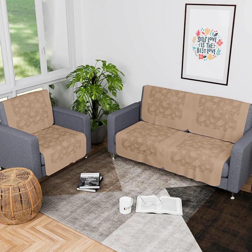 Kuber Industries Set of 6 Net Durable 2+1 Seater Sofa Covers for Living Room Self Net Hawaii Camel Brown