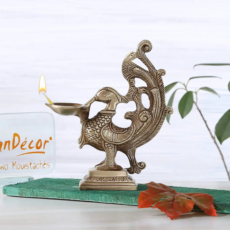 Two Moustaches Brass Peacock Deepak- Big