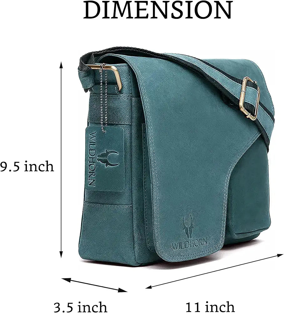 WildHorn�Leather 11 inch Laptop Messenger Bag for Men I Dedicated Laptop Compartment I Adjustable Strap I DIMENSION:L- 11 inch H-9.5 inch W- 3 inch