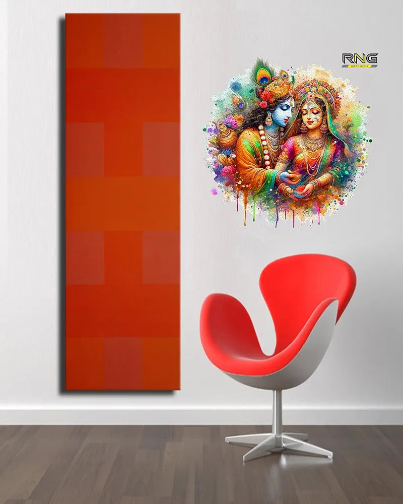 Rng Graphics Pvc Vinyl Krishna Wall Sticker Radha Krishna Wall Stickers Multicolor 48cm X 48cm DW-136L