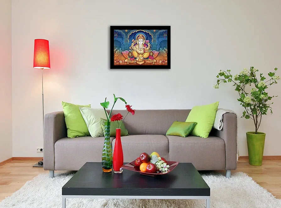 Lifehaxtore Lotus Ganesha Art Framed Painting