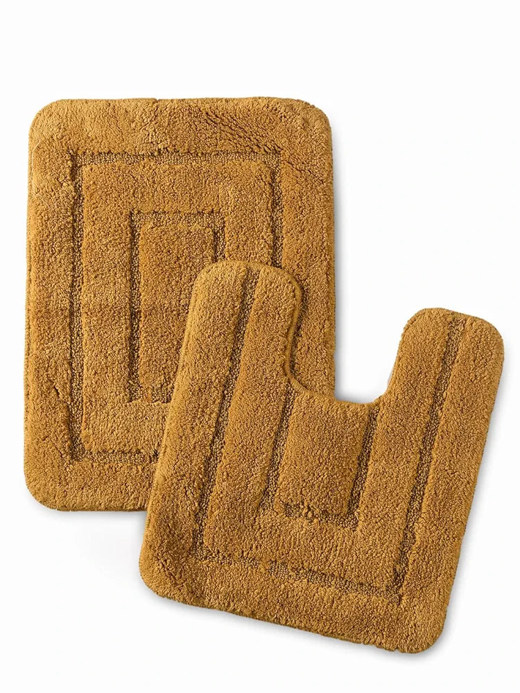 Saral Home Cotton Anti Slip Bathmat Set with Contour Colour Ochard