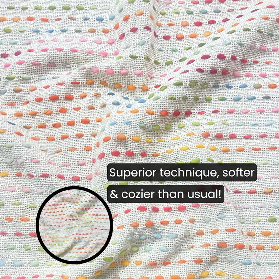Sajavat Home Hand Knitted Pure Cotton 3 Seater Sofa Throw Colour Parchment MultI
