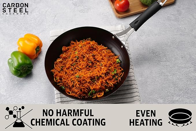 Sumeet Super Smooth Pre Seasoned Carbon Steel (Iron) Deep 25cm 2250ml Black