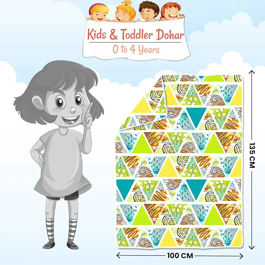 Divine Casa Cotton Geometric Print 120 GSM New Born All Season Ultrasoft Single Baby Blanket for Babies Lime Peach