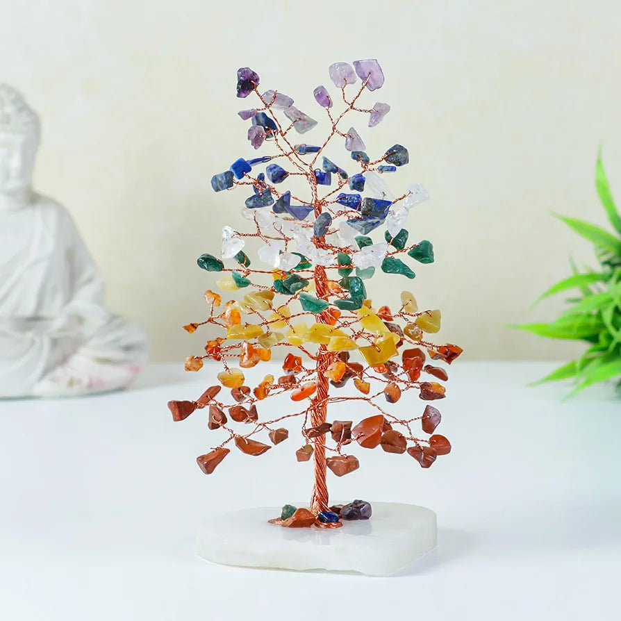 Zaicus Gemstone Bonsai Tree with Healing Crystals 7 Chakra Heart Base Feng Shui 7chakra-QH