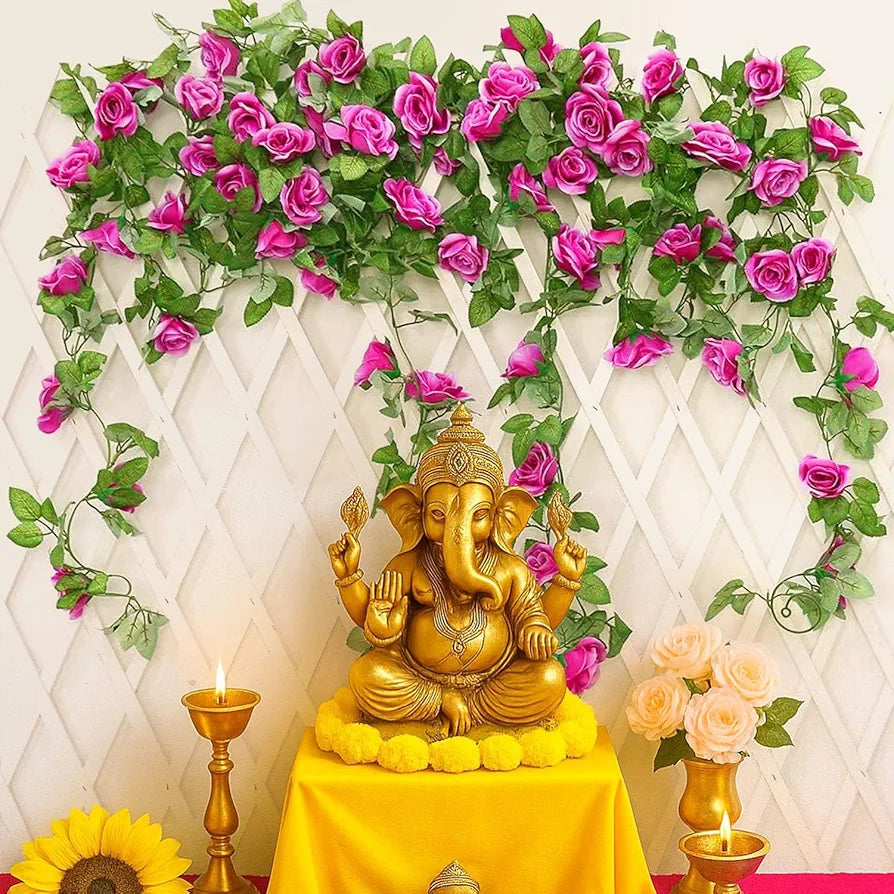 Artificial Flower Vine Garland Creeper 69 Small Rose  Garland for Decoration Pack of 2