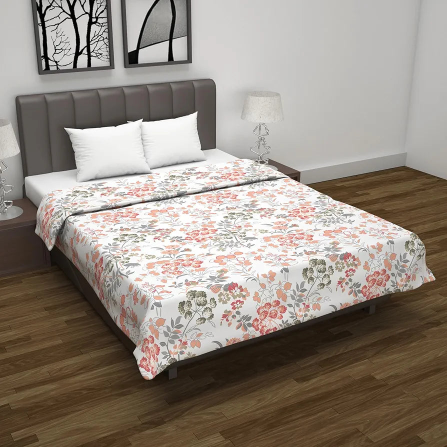 Divine Casa Floret 100% Cotton Double Dohar 120 GSM Soft & Lightweight Throw Blanket Colour Floral Blush