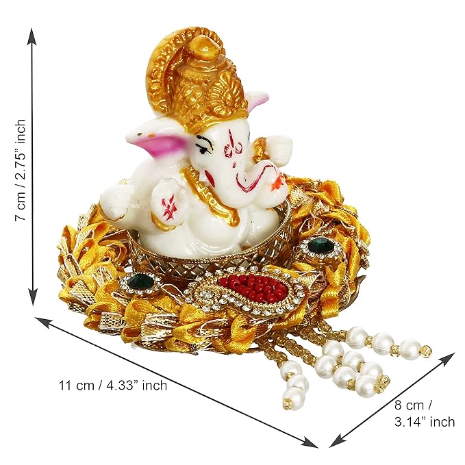 Ecraftindia Lord Ganesha Idol on Gottapatti Work Decorative Handcrafted Plate