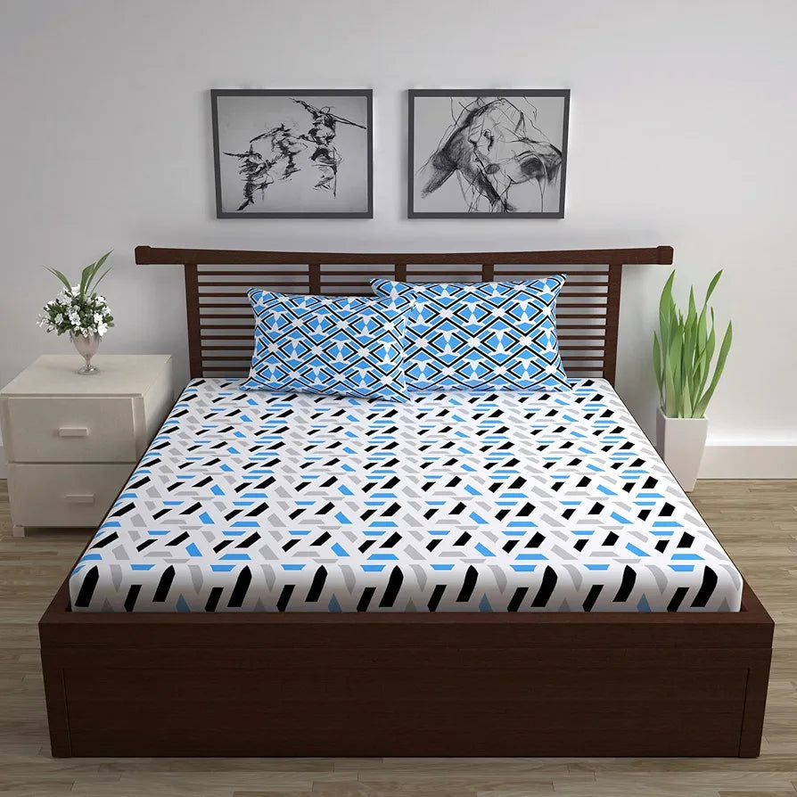 Divine Casa - 144 TC Super Soft Cotton Bedsheet for Double Bed  144 Thread Count Abstract Colour Grey & Blue