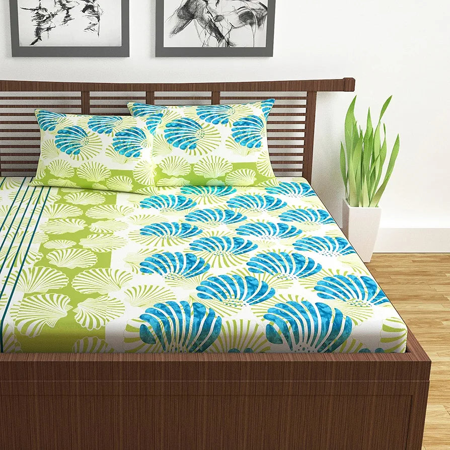 Divine Casa 144 TC Super Soft 100% Cotton Bedsheet for Double Bed  144 Thread Count Geometric Colour Deep Aqua