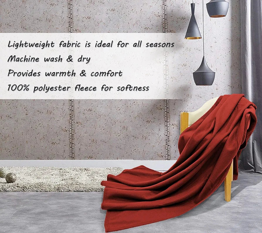 Cloth Fusion Polar Fleece AC Blanket for Winter Single Bed Soft Woolen Blanket for Travel & Sleeping Red