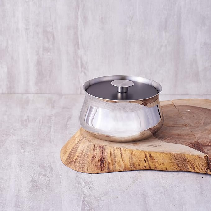 Arttdinox Stainless Steel Double-walled Serving Bowl With Lid | Dining Table Bowl | Curry & Rice Serving Bowl