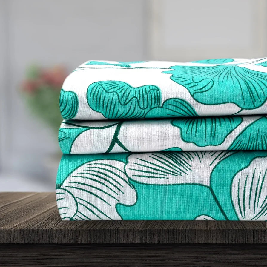 Divine Casa 144 TC Super Soft Cotton Bedsheet for Double Bed  144 Thread Count - Floral Colour Teal & White