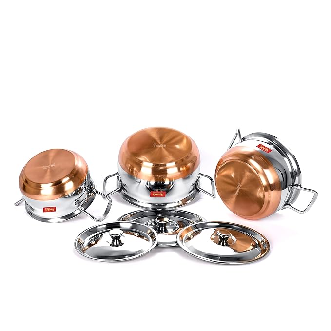 Sumeet Stainless Steel Handi Set With Lid| 1.1, 1.6 2.1 Liters| 3 Piece (Multicolour)