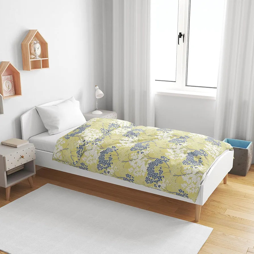 Divine Casa Floret 100% Cotton Single Kids Dohar 120 GSM Soft & Lightweight Throw Blanket Colour Lemon Drop