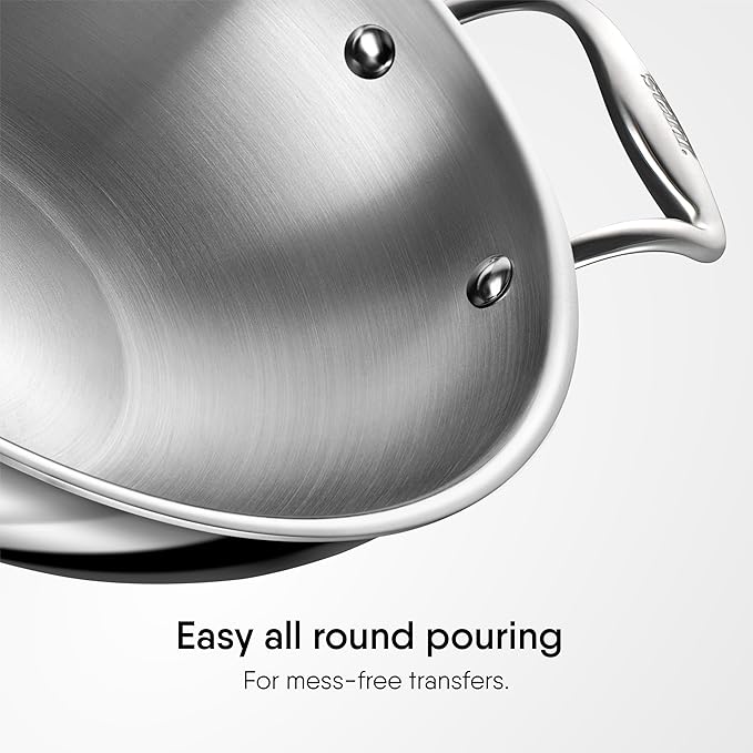 Stahl Artisan Triply Stainless Steel Kadhai With Lid, Kadai for Cooking | Induction & Gas Stove Compatible | 0.8 L | 16 Cm