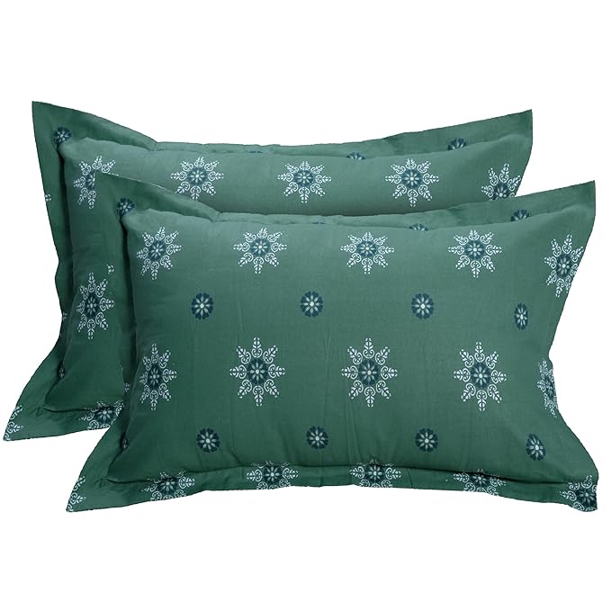 Huesland by Ahmedabad Cotton 144 TC King Size Bedsheet Cotton with 2 Pillow Covers | Mandala | Dark Green & Light Green