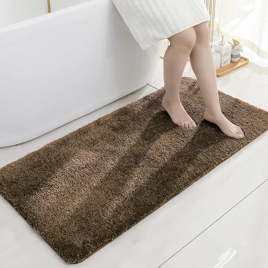 Luxe Home International Microfibre Rectangular Bath Mat Super Soft Anti Skid Newman Mats For Bathroom Colour Coffee
